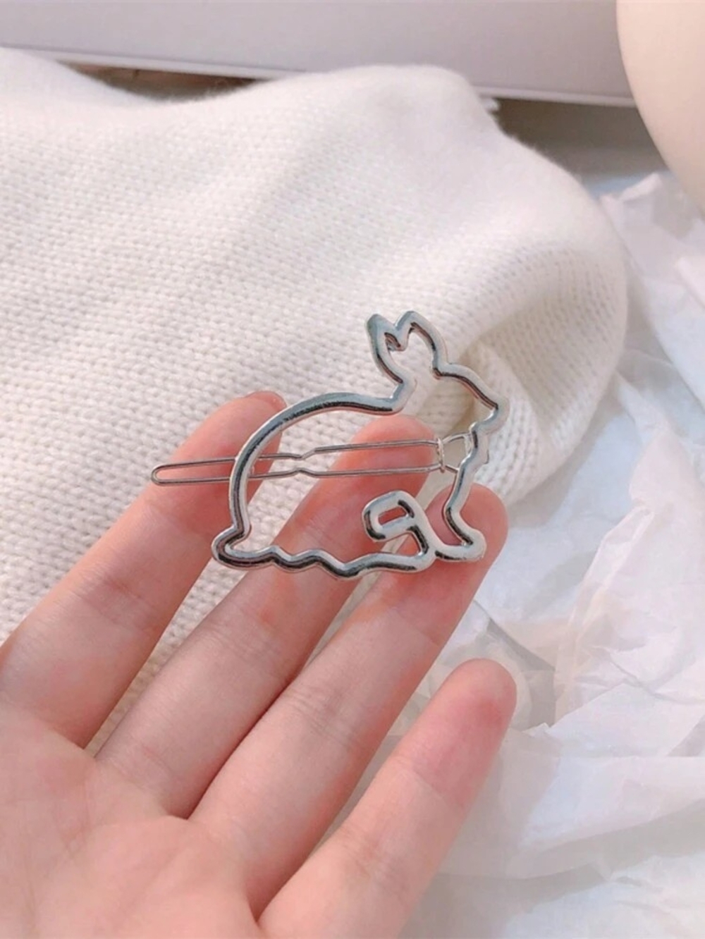 Silver Bunny Cat Hair Clip - Minimal Pet-Inspired Accessory
